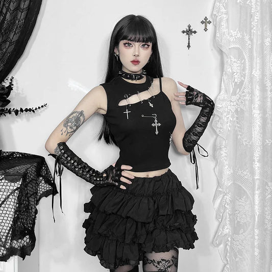 Gothic Punk Fashion Cross Bustier Crop Top