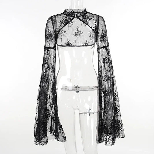 Gothic Transparent Lace Grunge Dark Batwing Cardigan