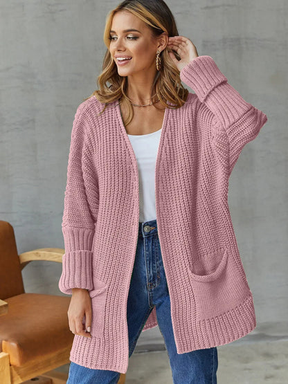 Cardigan Knit Sweater Women Spring Autumn Winter Sweater Heart Pocket Loose Maxi Coat