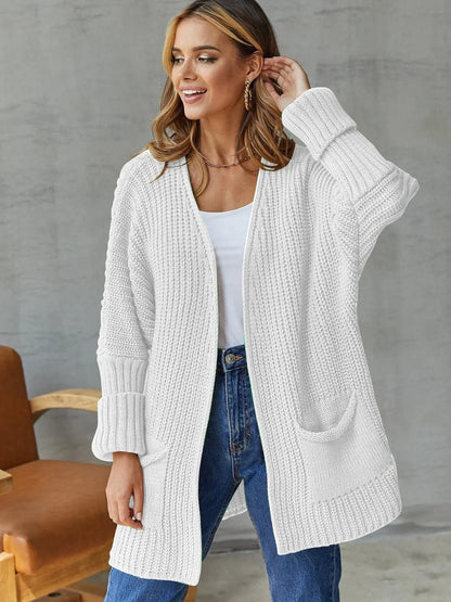 Cardigan Knit Sweater Women Spring Autumn Winter Sweater Heart Pocket Loose Maxi Coat