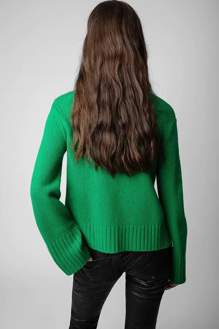 Happy Face Casual Fashion Round Neck Wool Knitted Green Christmas Sweater Sweaters-L