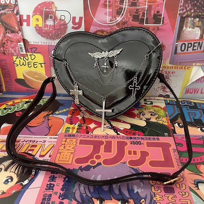 Y2K Subculture Women Cross Heart Shaped Punk Gothic Crossbody Shoulder Bag