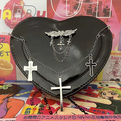 Y2K Subculture Women Cross Heart Shaped Punk Gothic Crossbody Shoulder Bag