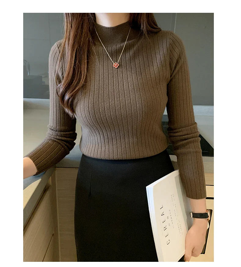 FashionSierra - Mockneck Cashmere Pullover Elegant Autumn Winter Sweater