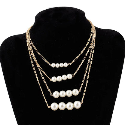 Fashion Punk Multilayers Imitation Pearl Minimalist Short Clavicle Collar Necklake