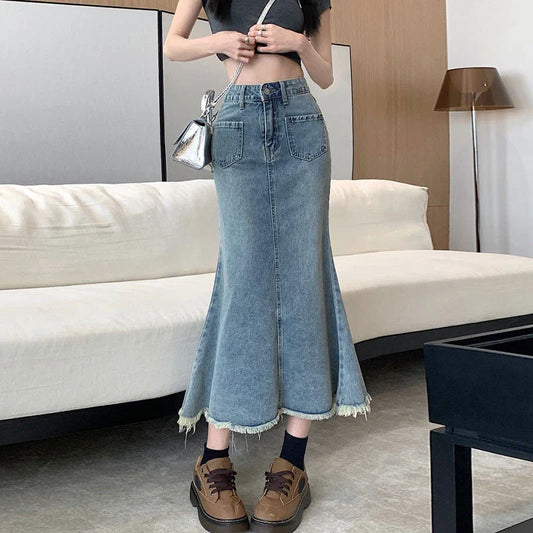 Half Waist Denim Female Pear-shaped Cover Crotch Burlap Design Retro Package Jeans