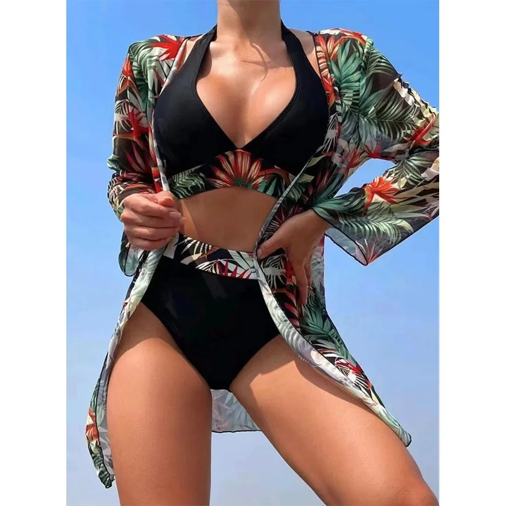 FashionSierra - 2024 Halter Print Bikini High Waist Basic Swimsuits