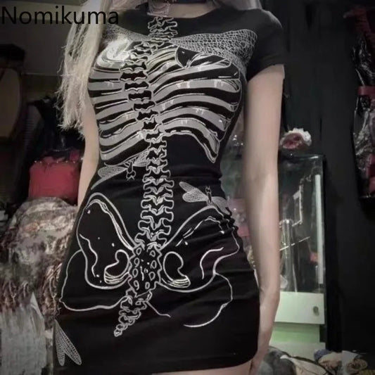 Transparent Skull Pattern Short Dress