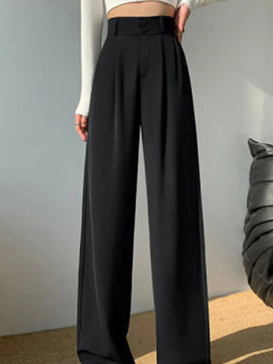 FashionSierra - Wide Leg Classic Suit Vintage Palazzo Office Black Female High Waisted Trouser