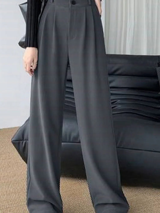 FashionSierra - Wide Leg Classic Suit Vintage Palazzo Office Black Female High Waisted Trouser