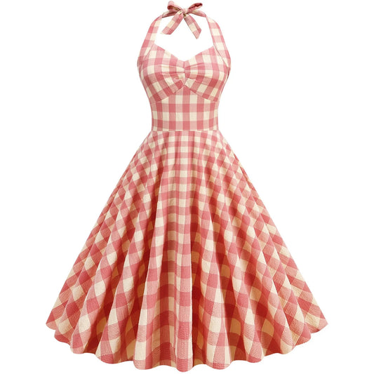 FashionSierra - High Waisted Plaid Cocktail Backless Sexy Vintage Strapless Retro Dress