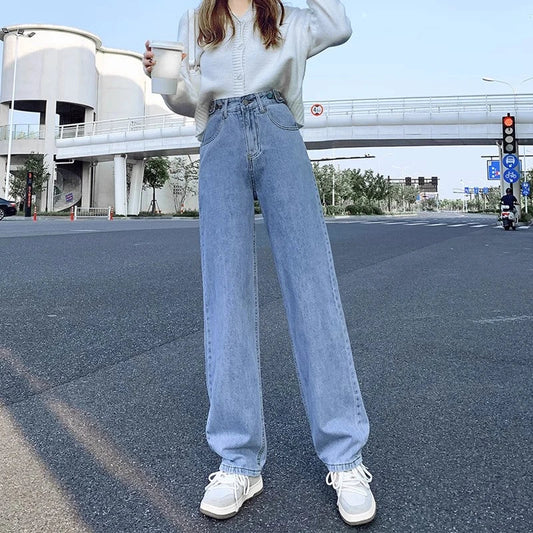 Version Of The Wide-Legged Pants Female Spring Fall Small Straight Loose Thin Spring Jeans