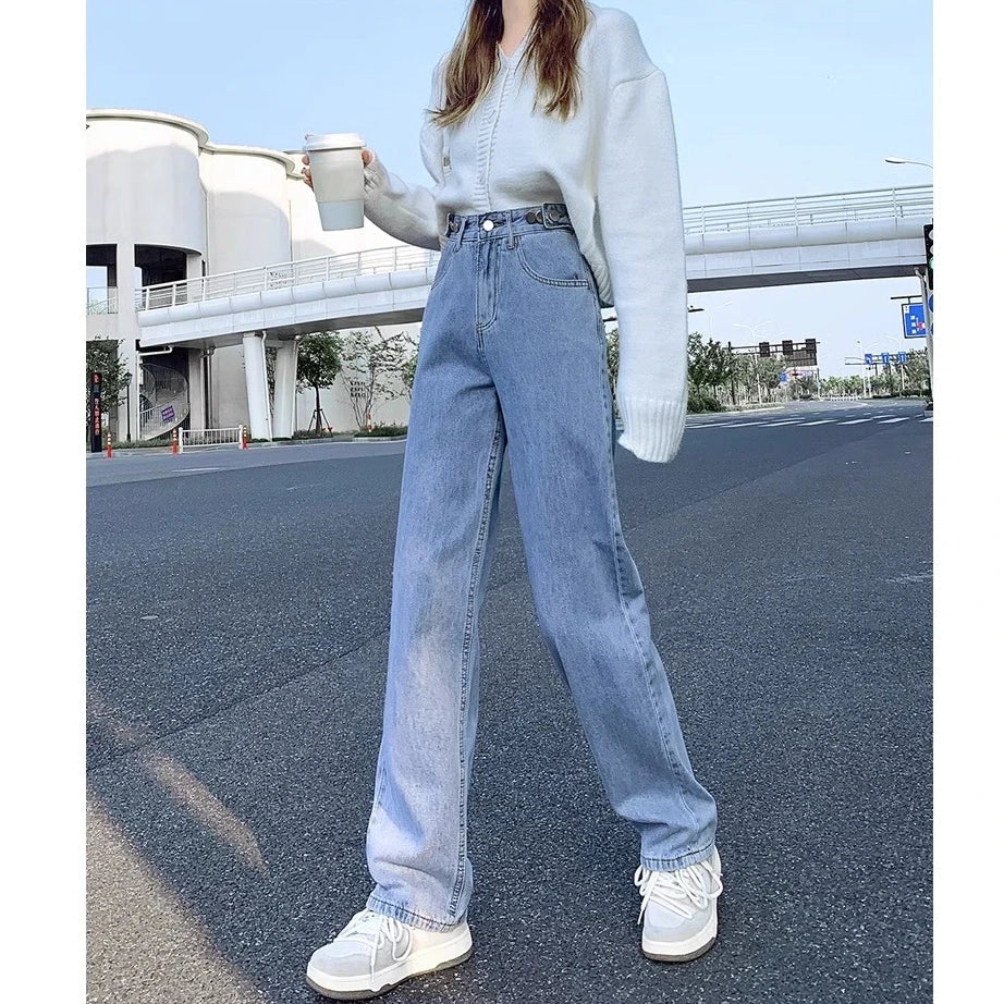 Version Of The Wide-Legged Pants Female Spring Fall Small Straight Loose Thin Spring Jeans