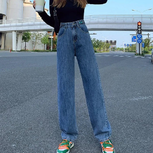 Version Of The Wide-Legged Pants Female Spring Fall Small Straight Loose Thin Spring Jeans