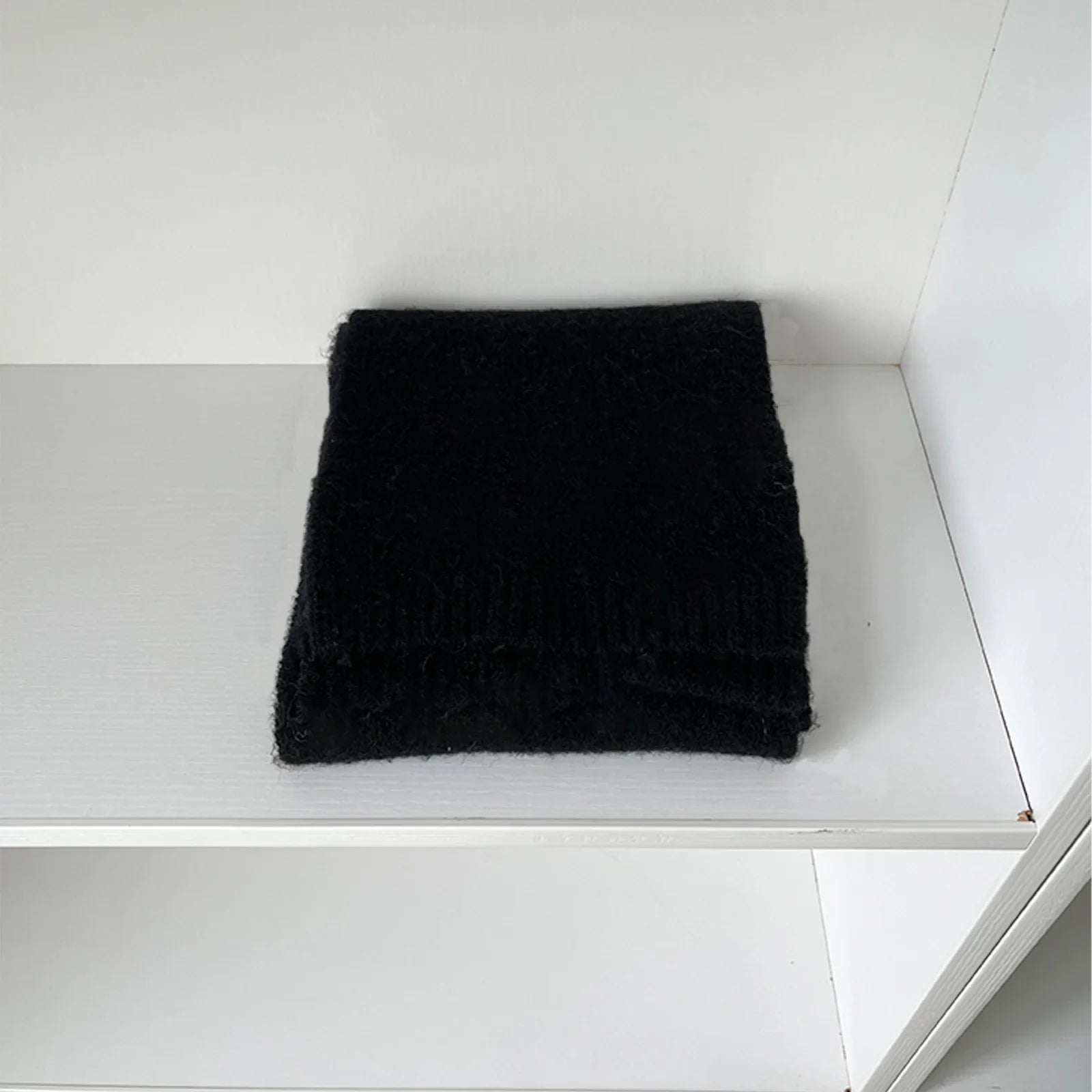 Soft Wool Blend Solid Color Winter Scarf Black / L157Cm W22Cm Scarfs-L