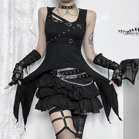 Gothic Sexy Streamer Perforated Top