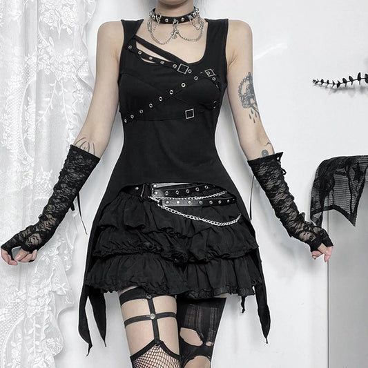 Gothic Sexy Streamer Perforated Top