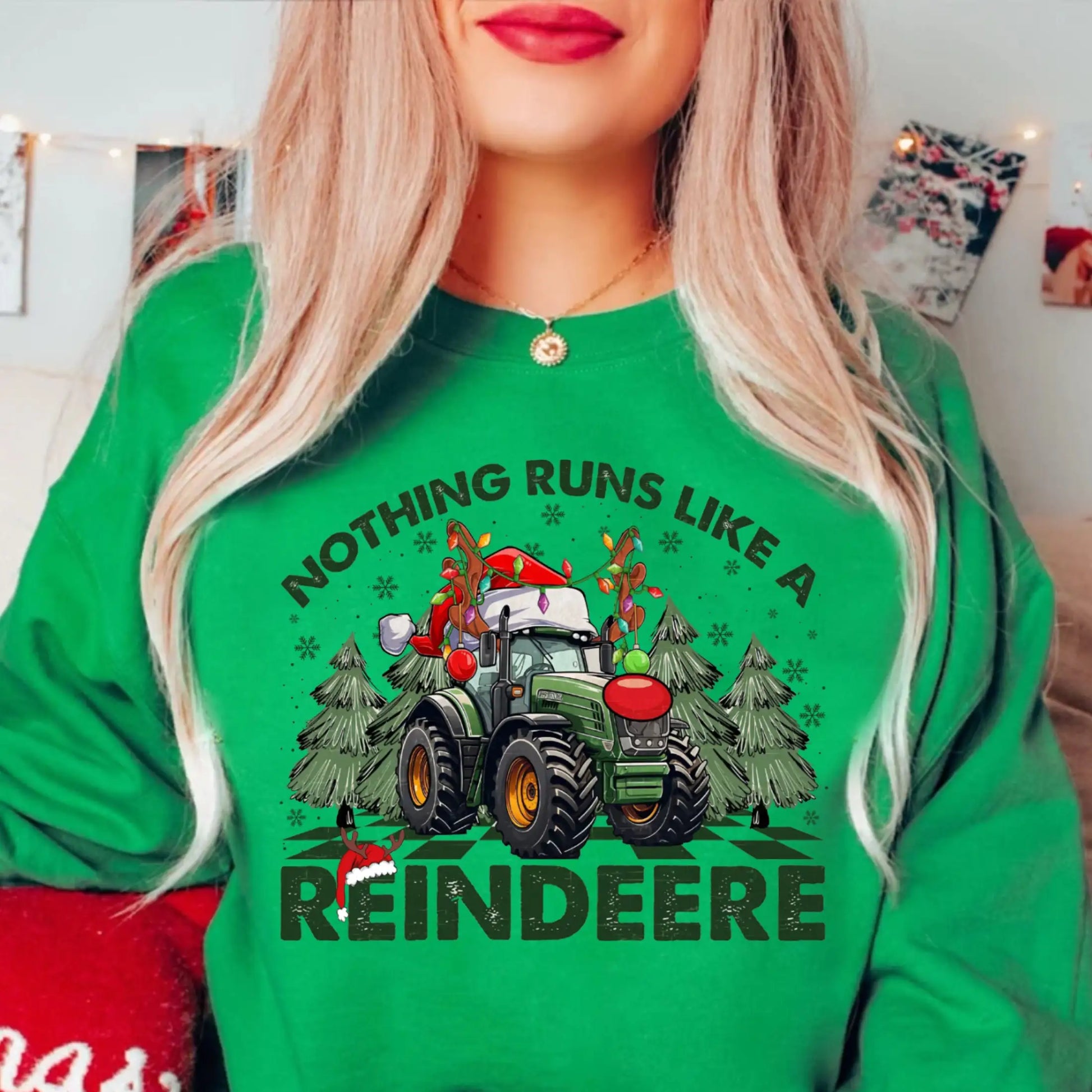 Hot Sale Nothing Runs Like Reindeer Farm Fallow Girl Christmas Hoodie Green / S Hoodies-L