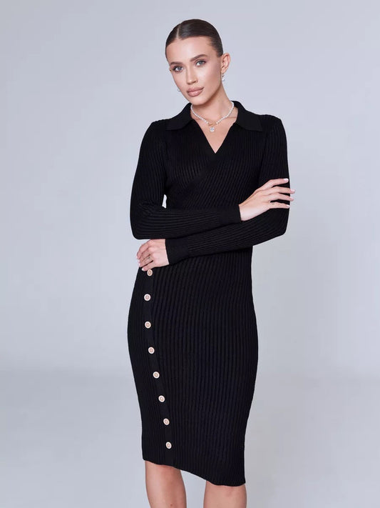 Inner Wear Sweater Knitted Dress  Elegant Polo Collar Hip for