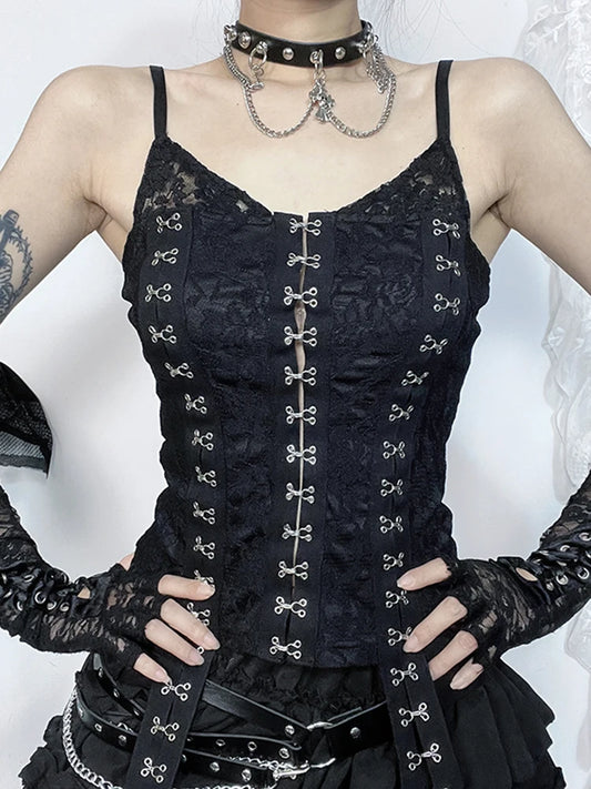 Aesthetic Buttoned Backless Gothic Top