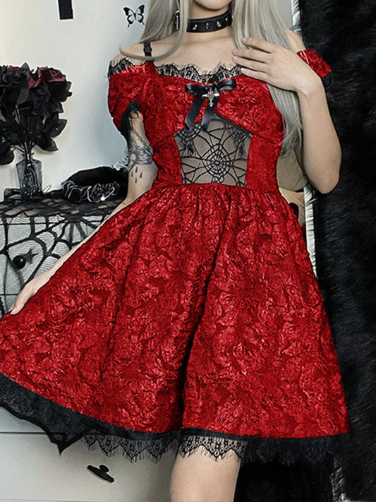 Mini Party Aesthetic One Shoulder Strap Sexy Lace Cutouts Elegant A-Line High Waist Prom Y2K Grunge Clubwear Dress