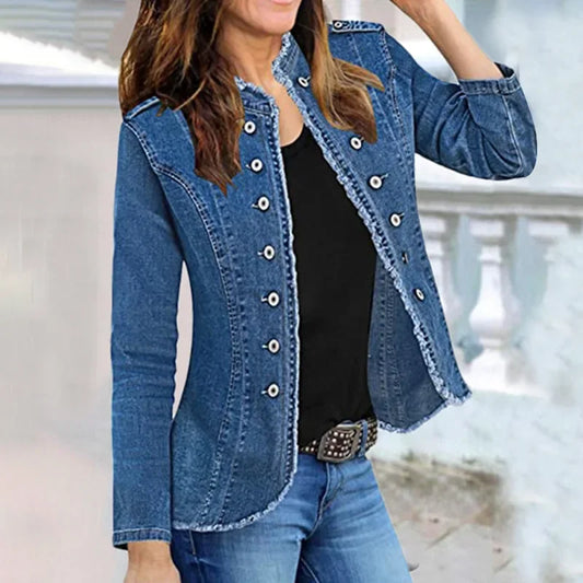 Jackets Ladies Single Breasted Slim Denim Vintage Blue Washed Long Sleeve Plus Size Coat