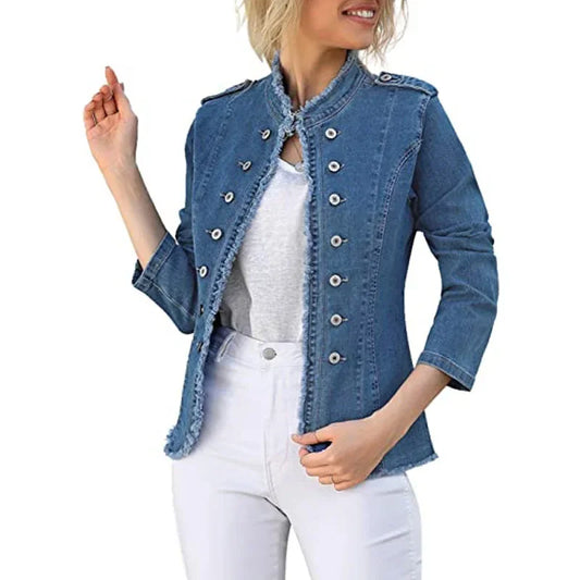 Jackets Ladies Single Breasted Slim Denim Vintage Blue Washed Long Sleeve Plus Size Coat