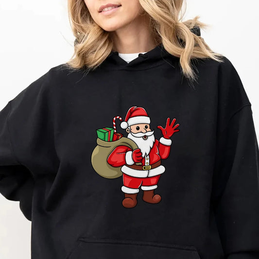 Santa Claus Cartoon Print Long Sleeve Christmas Hoodie