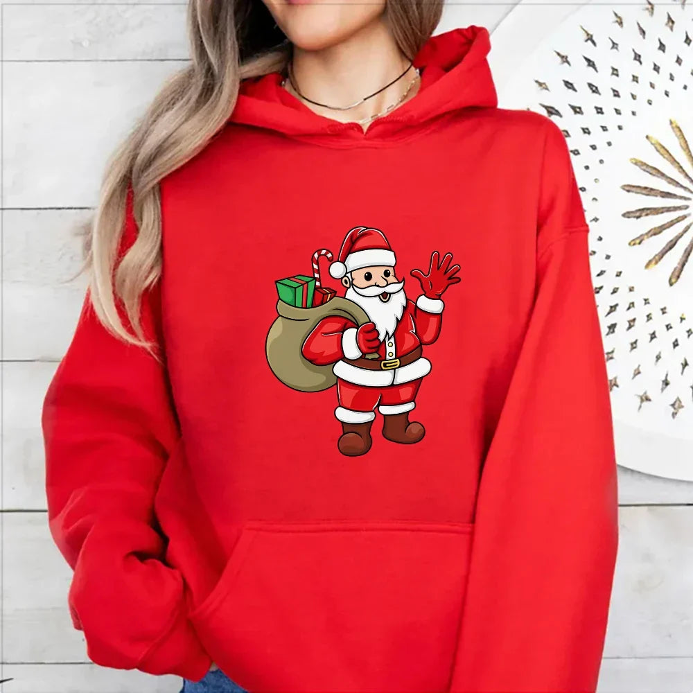 Jolly Santa Claus Cartoon Print Long Sleeve Chic Christmas Hoodie Red / S Hoodies-L