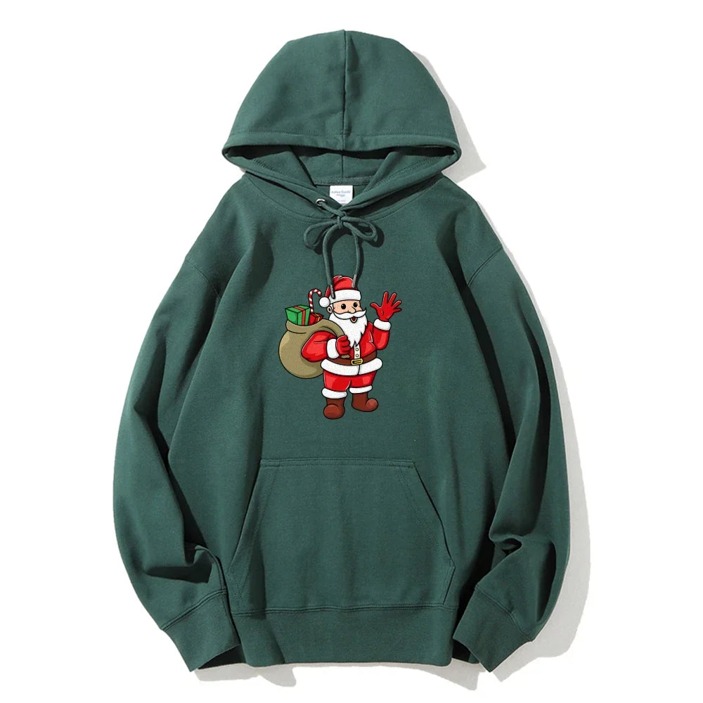 Jolly Santa Claus Cartoon Print Long Sleeve Chic Christmas Hoodie Green / S Hoodies-L