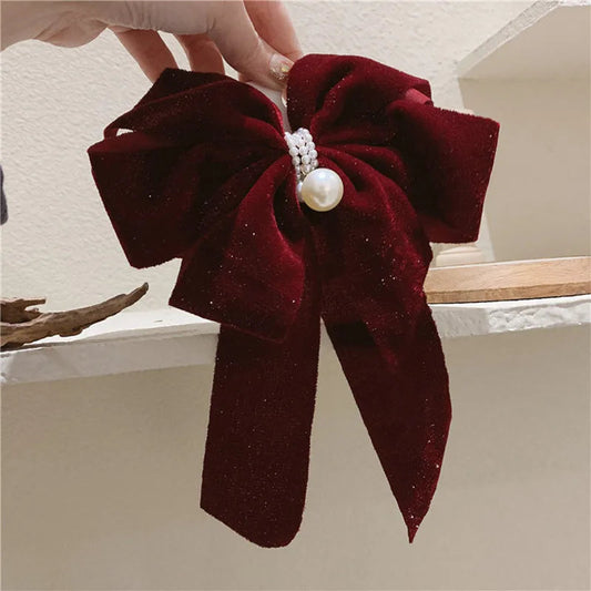 Velvet Bow-Knot Christmas Hair Accessory - Large Size Red Accessories-L