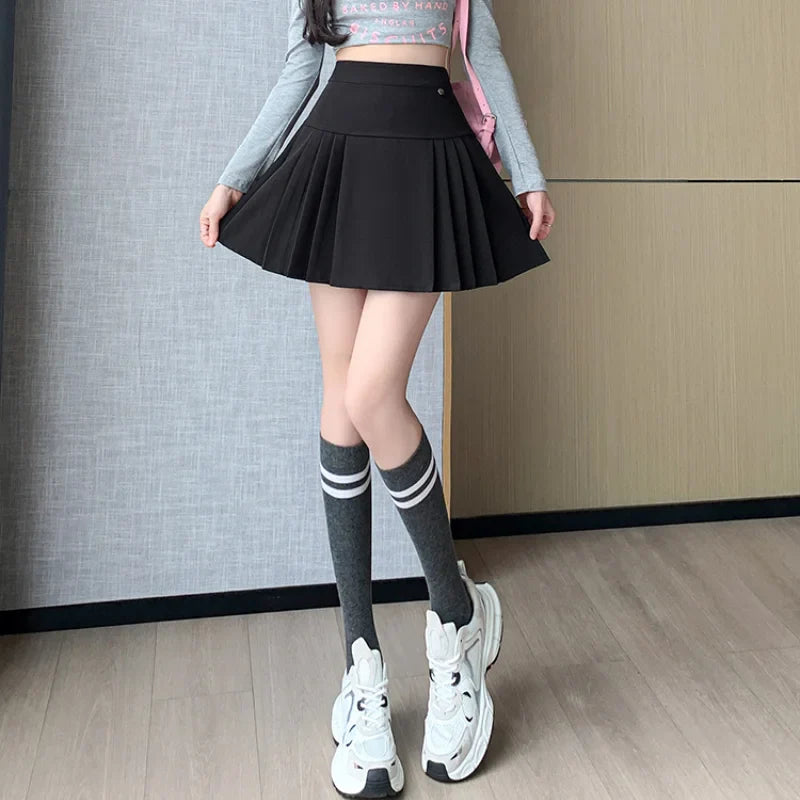 FashionSierra - Korean Fashion High Waist A-line Mini Pleated Women 2024 New Spring Summer Gray Short Woman Casual Skater Skirt