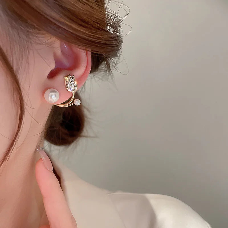 Korean Crystal Tulip Flower Two in One Girl Gift Earring