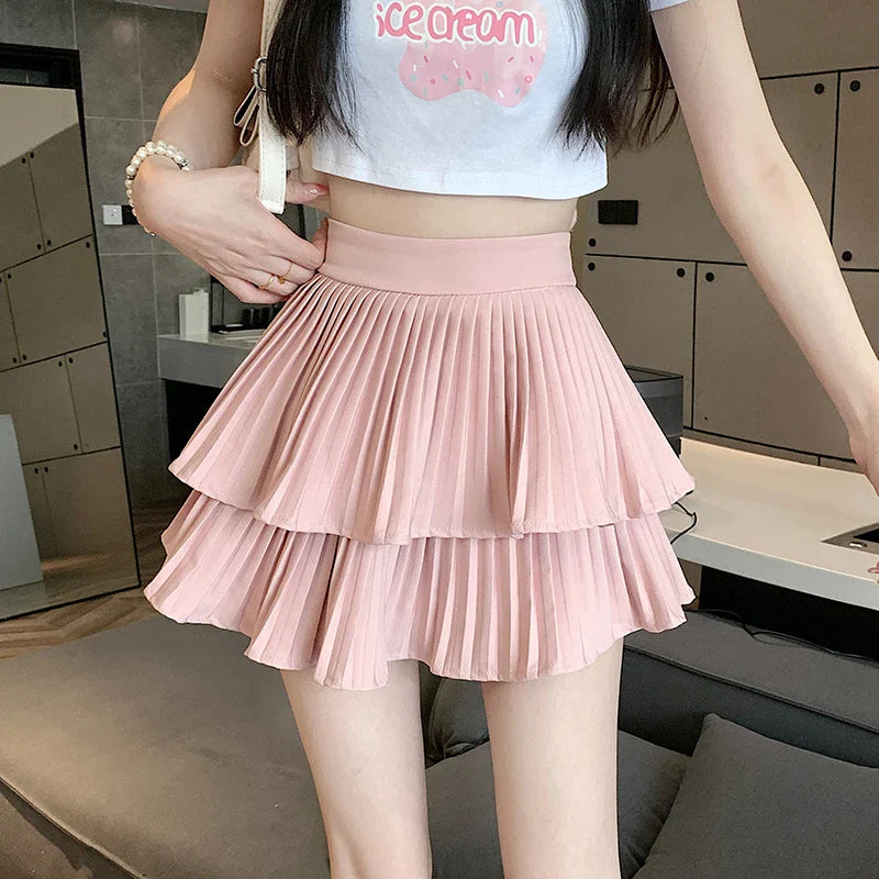 FashionSierra - Korean Soft Sister Mini Tutu 2024 New Summer High Waist A-line Pleated Womens Casual Short Skater Skirt