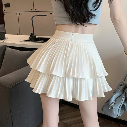 FashionSierra - Korean Soft Sister Mini Tutu 2024 New Summer High Waist A-line Pleated Womens Casual Short Skater Skirt