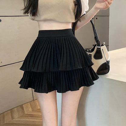 FashionSierra - Korean Soft Sister Mini Tutu 2024 New Summer High Waist A-line Pleated Womens Casual Short Skater Skirt