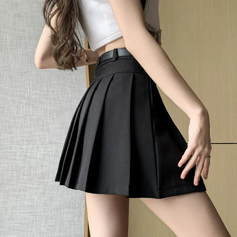 FashionSierra - Korean Style New High Waist A-line Mini Pleated Womens 2024 Spring Summer Casual Short Femme Skirt