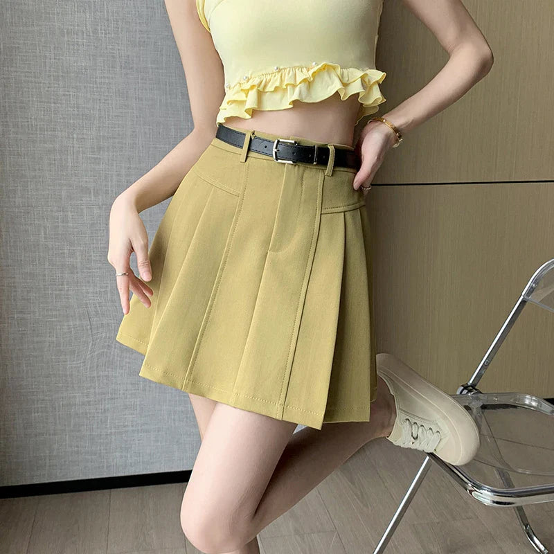 FashionSierra - Korean Style New High Waist A-line Mini Pleated Womens 2024 Spring Summer Casual Short Femme Skirt