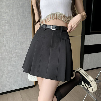 FashionSierra - Korean Style New High Waist A-line Mini Pleated Womens 2024 Spring Summer Casual Short Femme Skirt