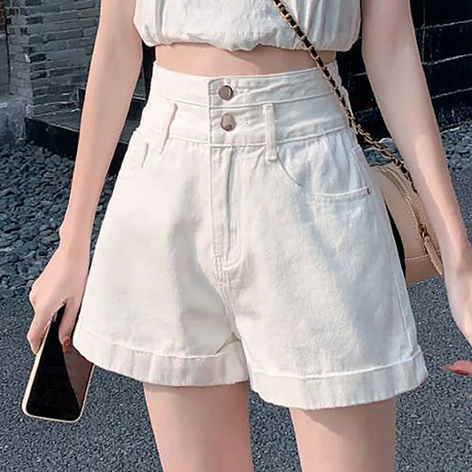 Waist Denim Shorts Women 2024 New Fashion Wide Leg Femme Office Sport Shorts