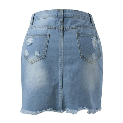 2024 Women Denim Workwear Skirt Draw Pleat Casual Fashion Elastic Waist Half-body Skirt