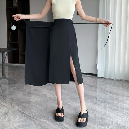 FashionSierra - Ladies Lace-up High Waist Wrap 2024 New Summer Fashion Slit Midi Women Casual A-line Skirt