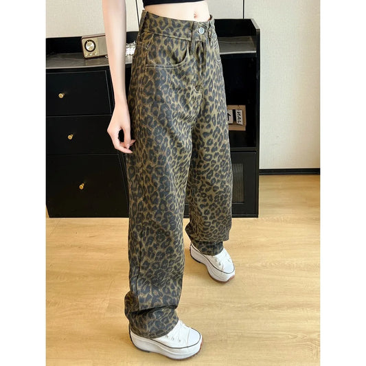 FashionSierra - Leopard Print High Waisted Wide Streetwear 2000s Baggy Trouser