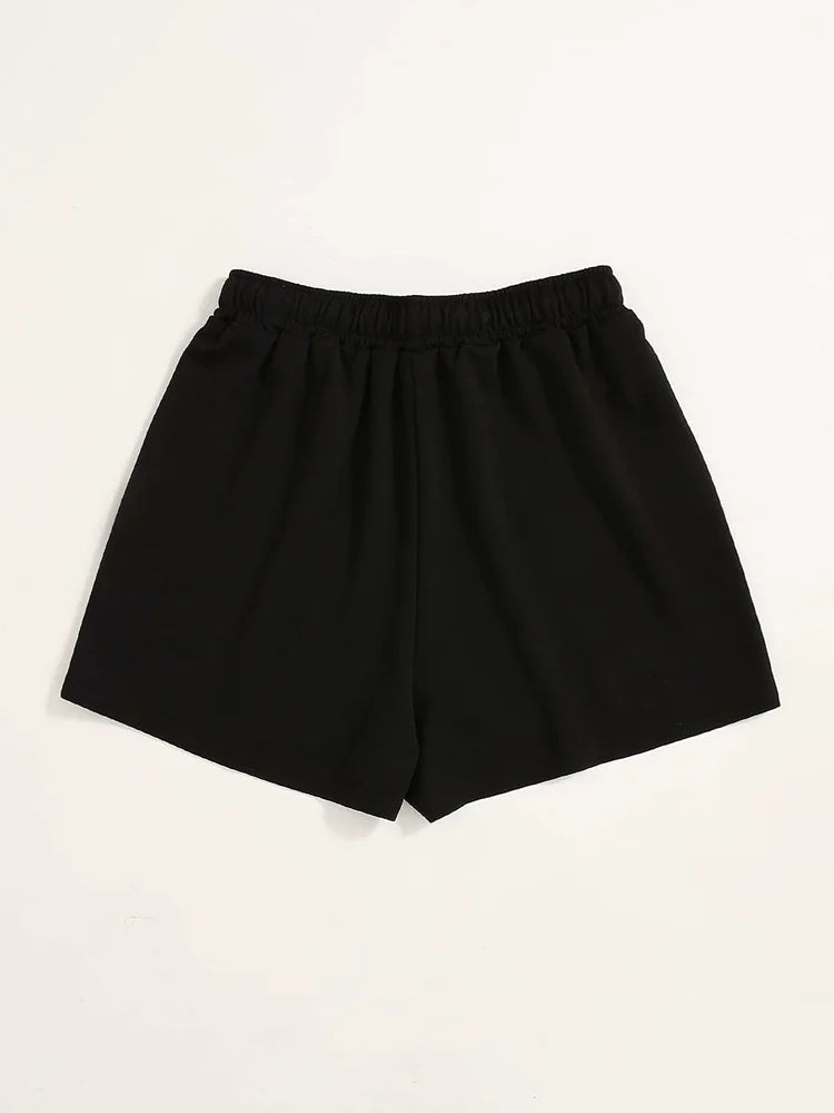 Letter Print Drawstring Shorts Slant Pockets Women's Clothing Shorts