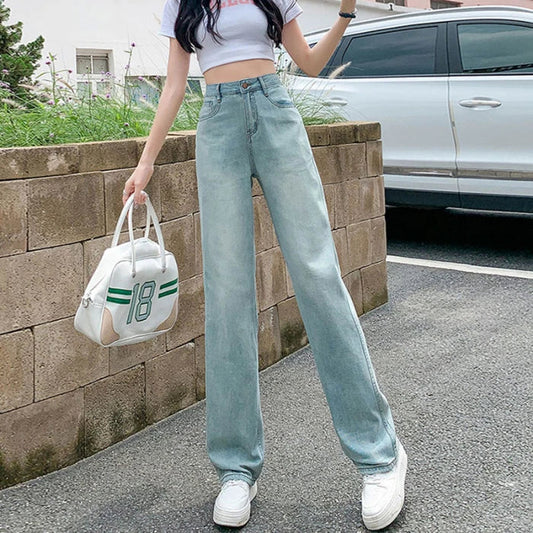 Light Blue Female Summer Thin Section High Waist Thin Drape Loose Jeans