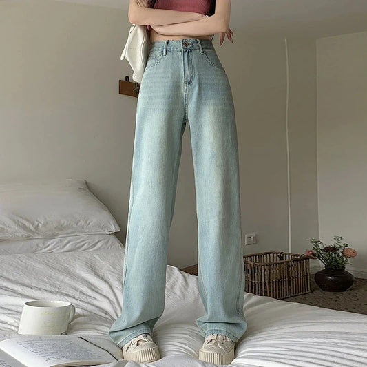 Women's High-Waisted Versatile Outwear Pear-Shaped Wide-Legged Trailing Long Jeans