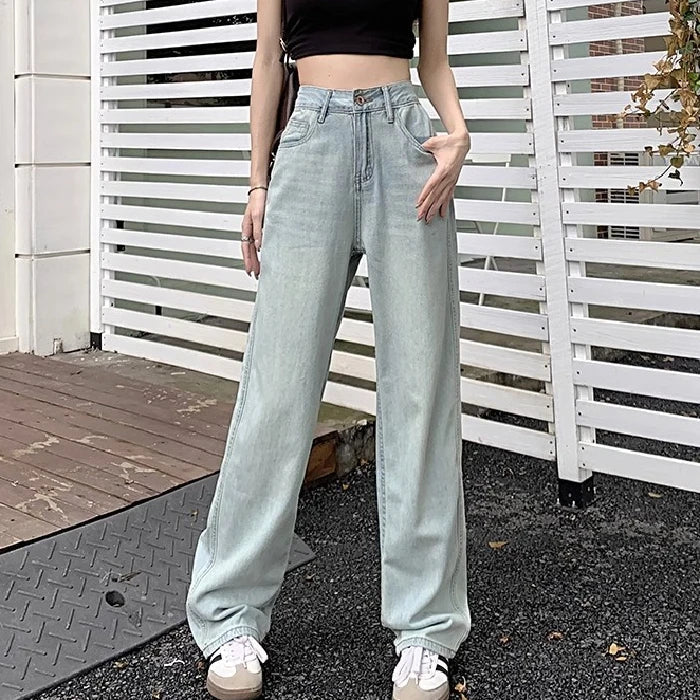 Straight Female Spring 2024 New High-waisted Loose Wide-Leg Jeans