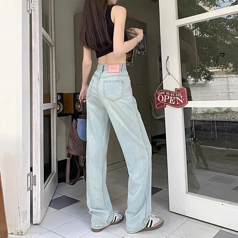 Straight Female Spring 2024 New High-waisted Loose Wide-Leg Jeans