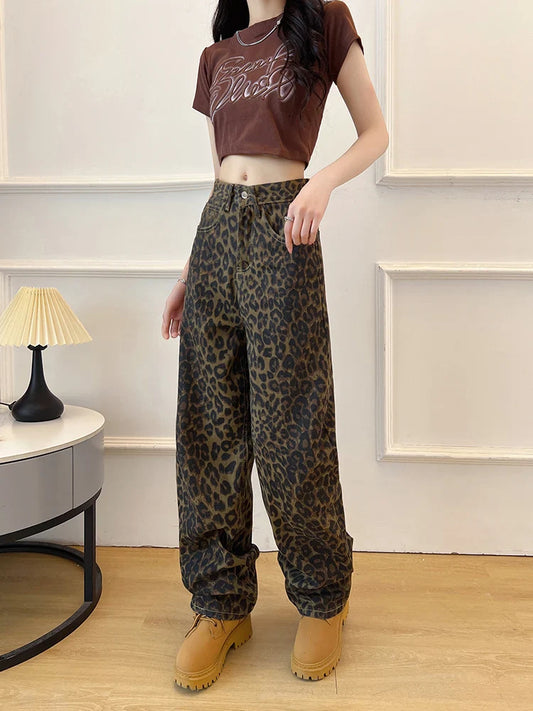 FashionSierra - Leopard Print Korean Elegant High Waisted Streetwear Fashion Trouser