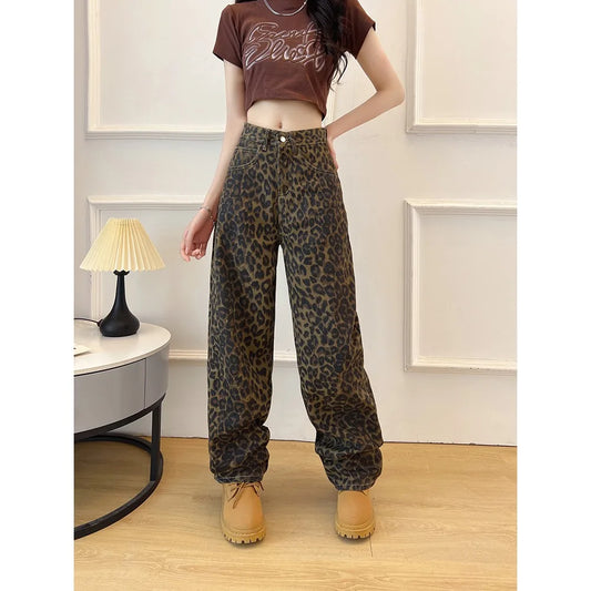 FashionSierra - Leopard Print Korean Elegant High Waisted Streetwear Fashion Trouser